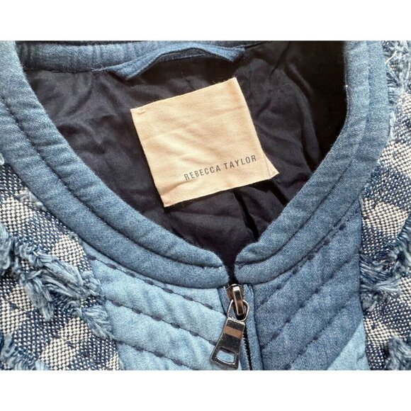 REBECCA TAYLOR Patch Chambray Jacket Textured Cropped Size XS - Picture 5 of 8